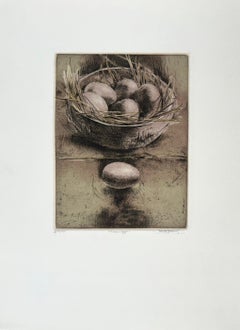 « Farm Eggs », natures mortes représentant des œufs dans un nid, par Trevor Southey