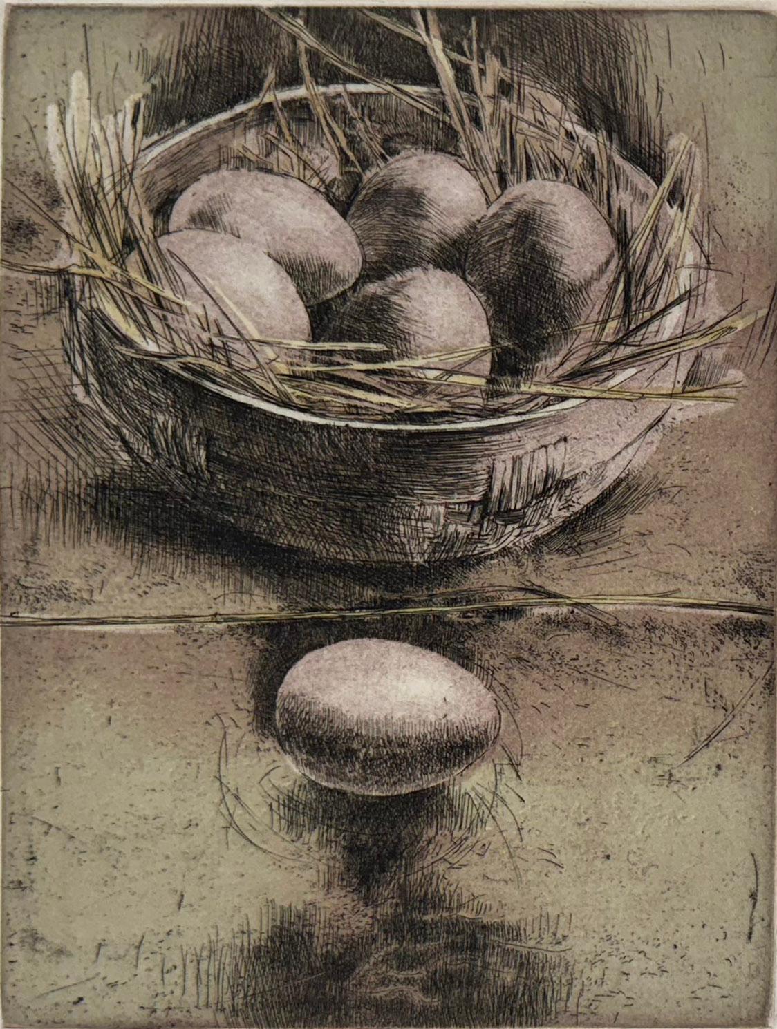 « Farm Eggs », natures mortes représentant des œufs dans un nid, par Trevor Southey