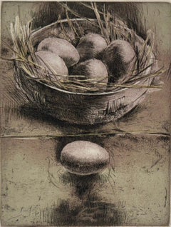 « Farm Eggs », natures mortes représentant des œufs dans un nid, par Trevor Southey