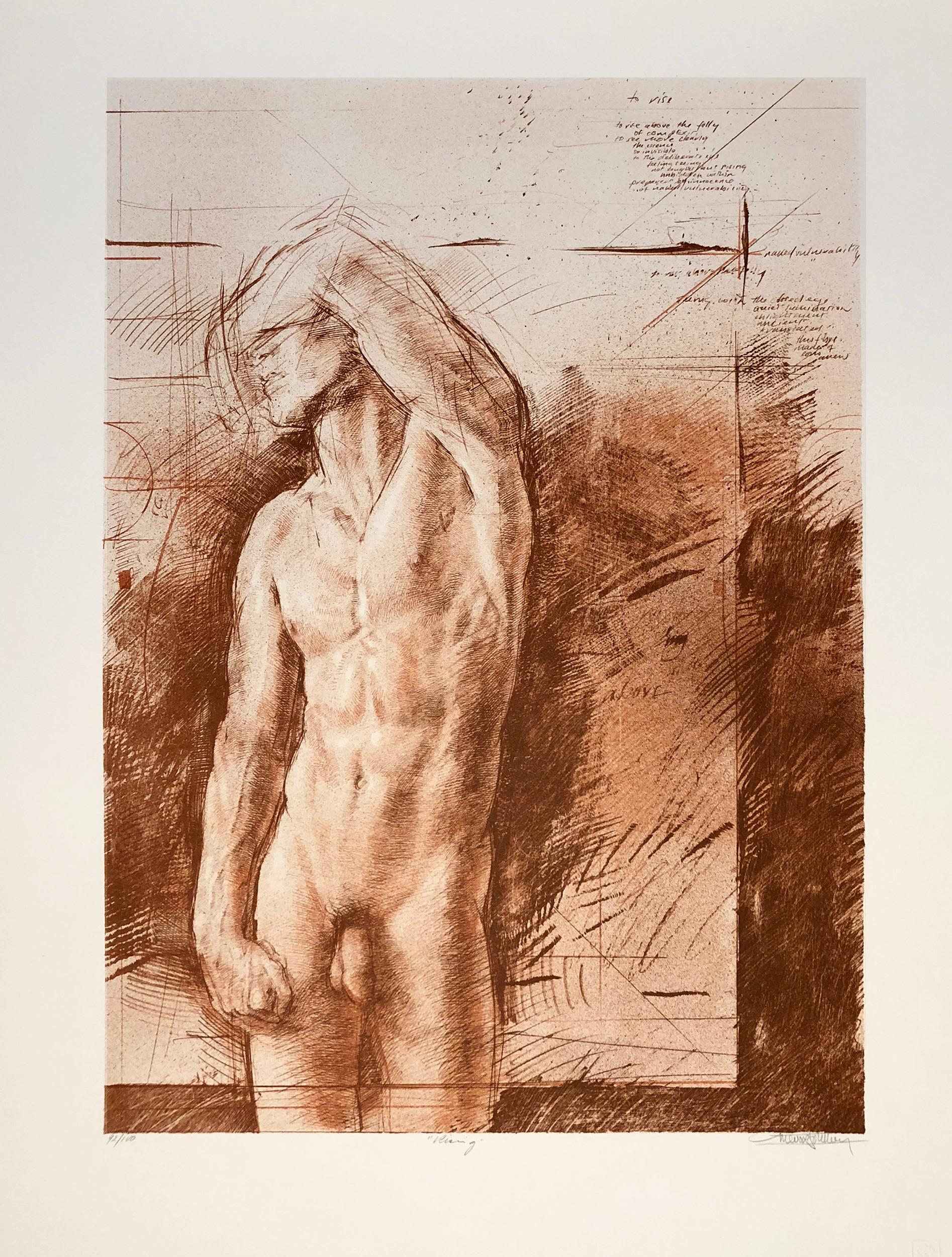 Signed, titled and numbered lithograph by Trevor Southey. Male nude portrait of a young man. this is the terra cotta version, there was also an edition done in grey.

Trevor Southey was born in Rhodesia, Africa (now Zimbabwe) in 1940. His African