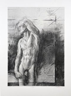 Rising I, Male nude lithograph by Trevor Southey