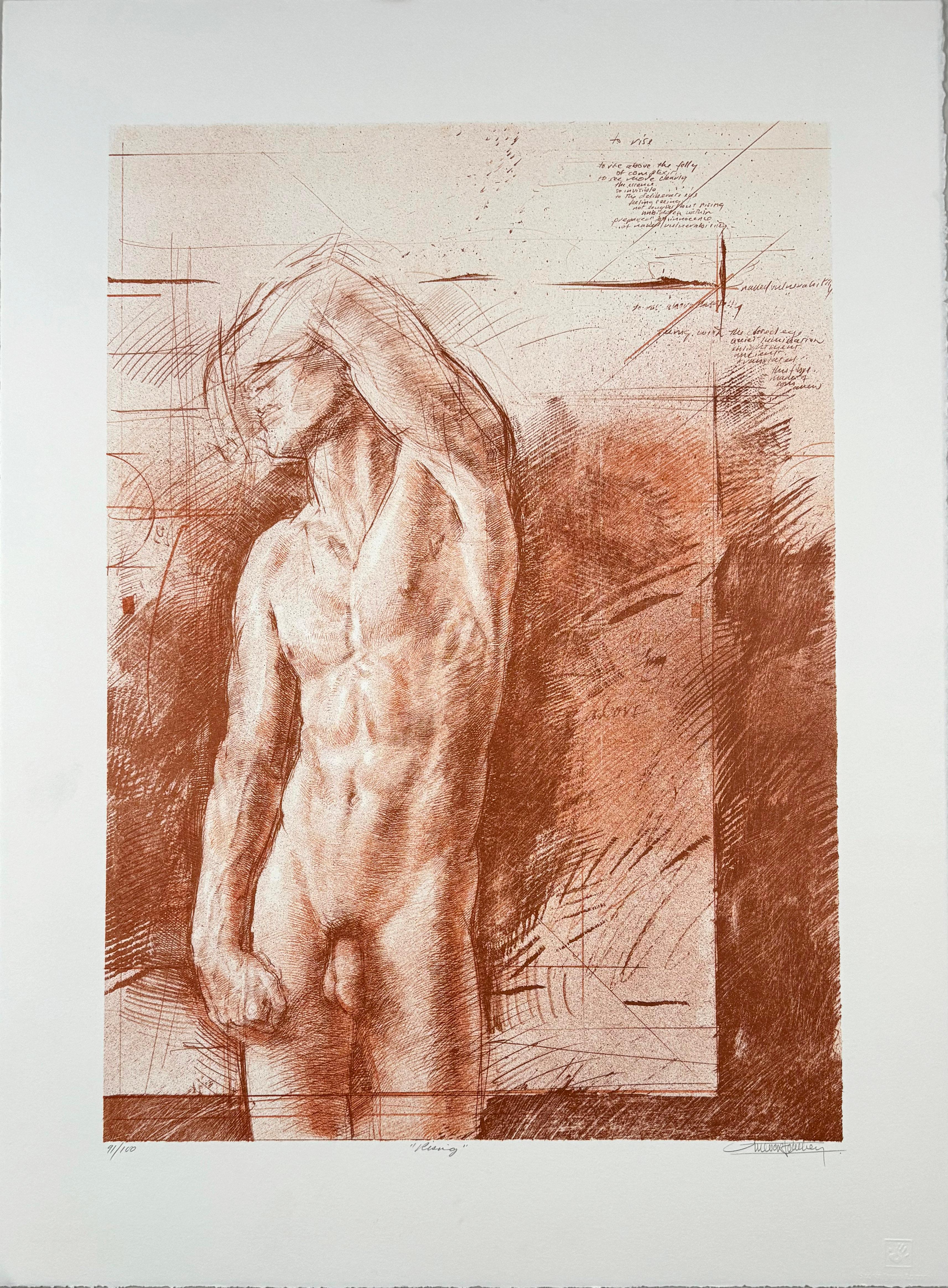 Rising, male nude lithograph by Trevor Southey For Sale 1