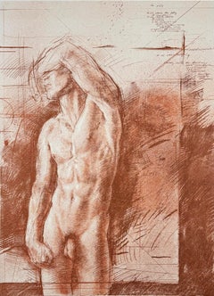 Rising, male nude lithograph by Trevor Southey