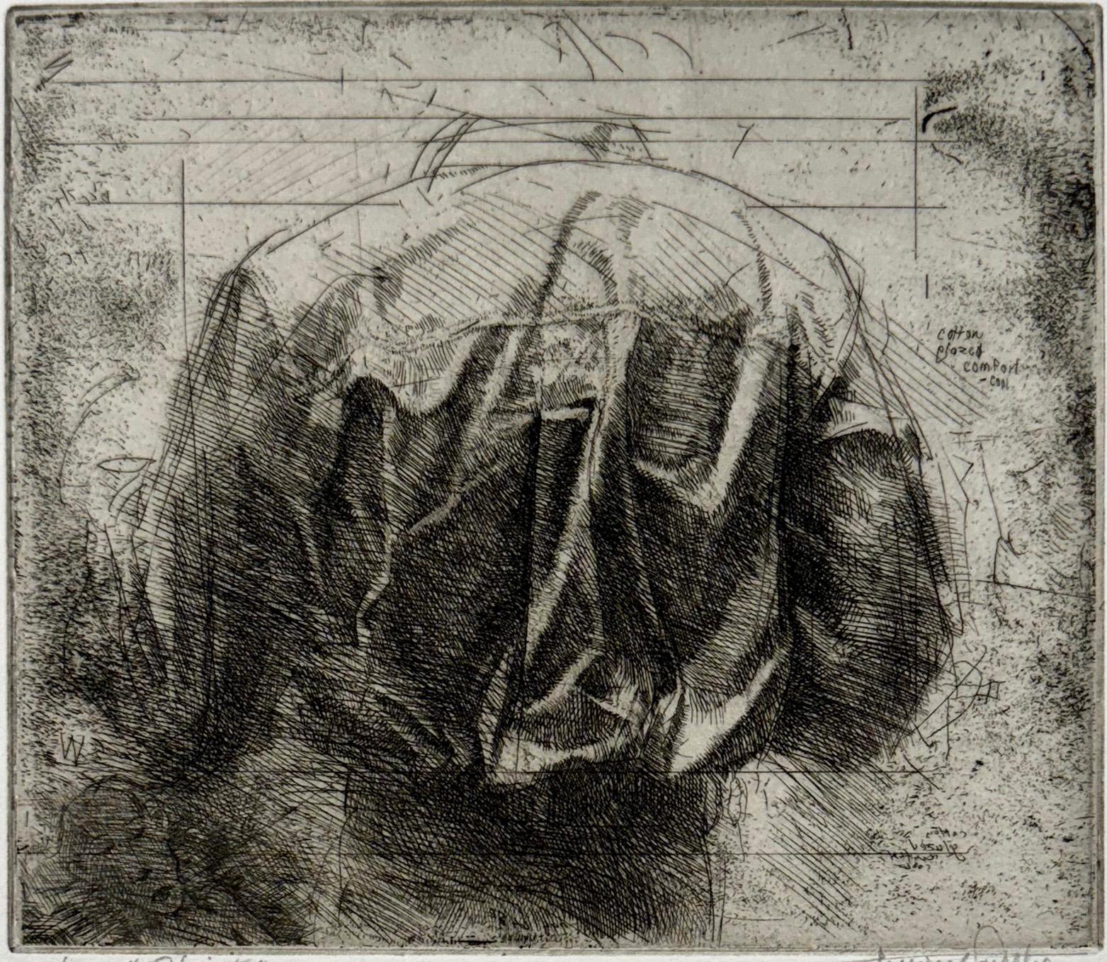 Shirt è un'acquaforte intima e finemente osservata di Trevor Southey, l'artista nato in Sudafrica e residente nello Utah, noto per la sua meticolosa abilità nel disegno e per la sua sensibilità alle forme. In questo caso, Southey rivolge la sua