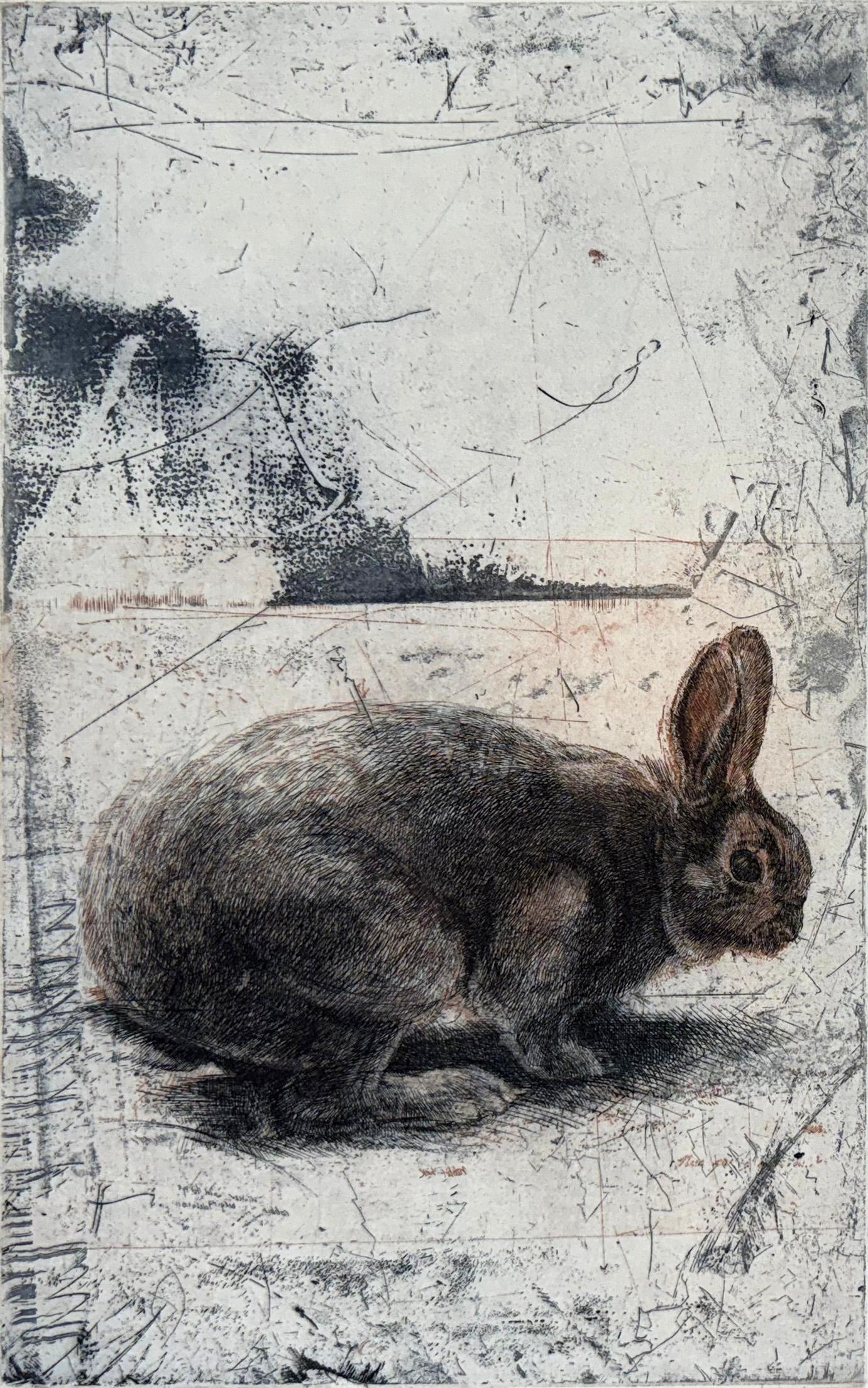 Signed, titled and numbered by the artist from an edition of 125. Portrait of a young Rabbit against an abstract background.  

Trevor Southey was born in Rhodesia, Africa (now Zimbabwe) in 1940. His African heritage can be traced to European