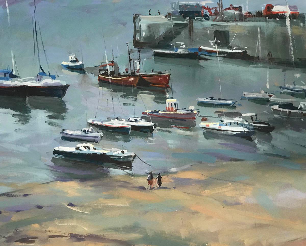 Trevor Waugh Landscape Painting - Cornish Harbour Lights, Original Oil Painting, Contemporary Art, Landscape Art