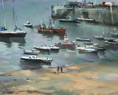 Cornish Harbour Lights, Original Oil Painting, Contemporary Art, Landscape Art
