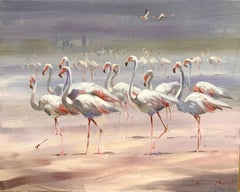 Flamingoes, original painting, contemporary, animal
