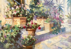 French Flower Pots, original painting, contemporary, landscape, floral