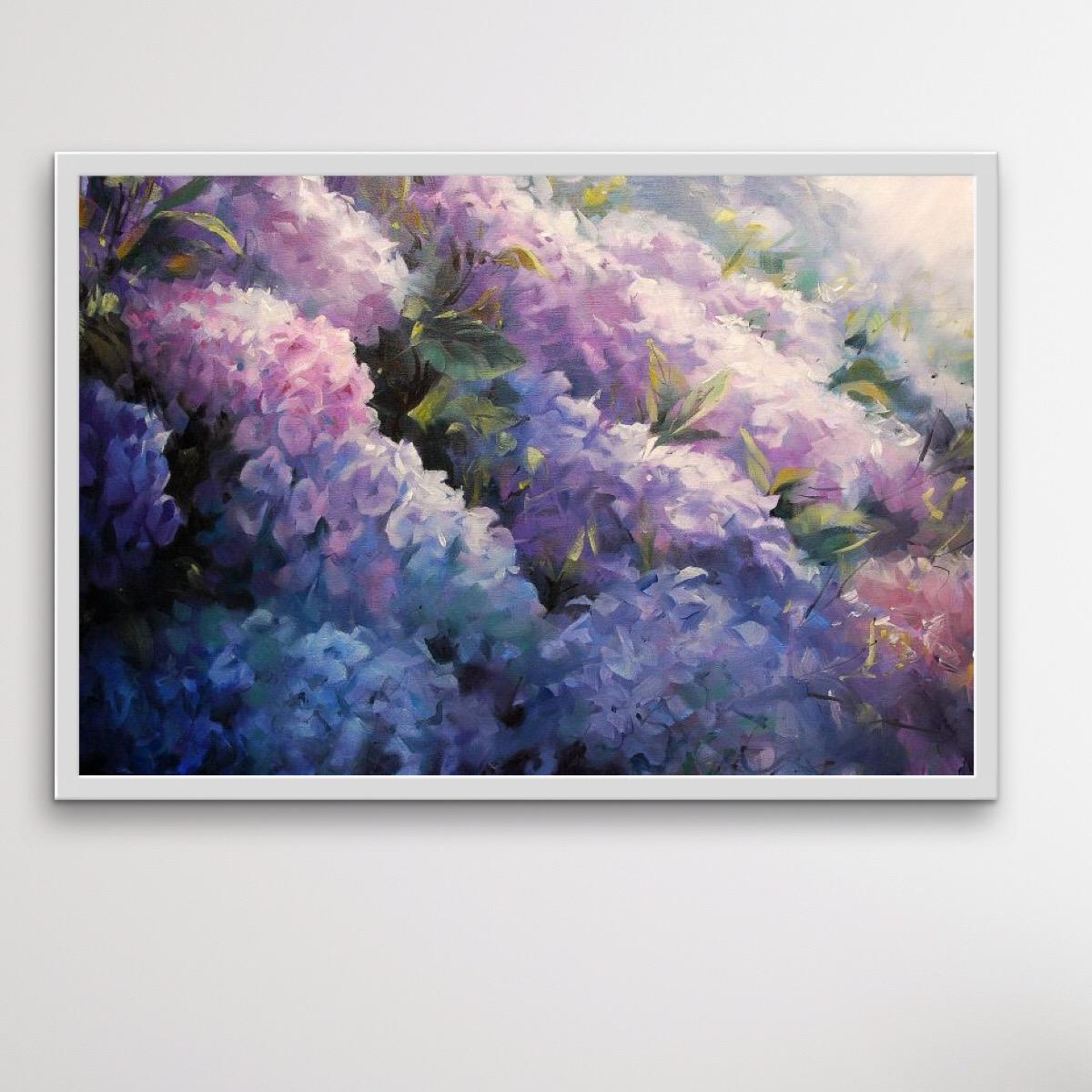 Hydrangeas in Sunlight, floral art, original art, affordable art For Sale 1