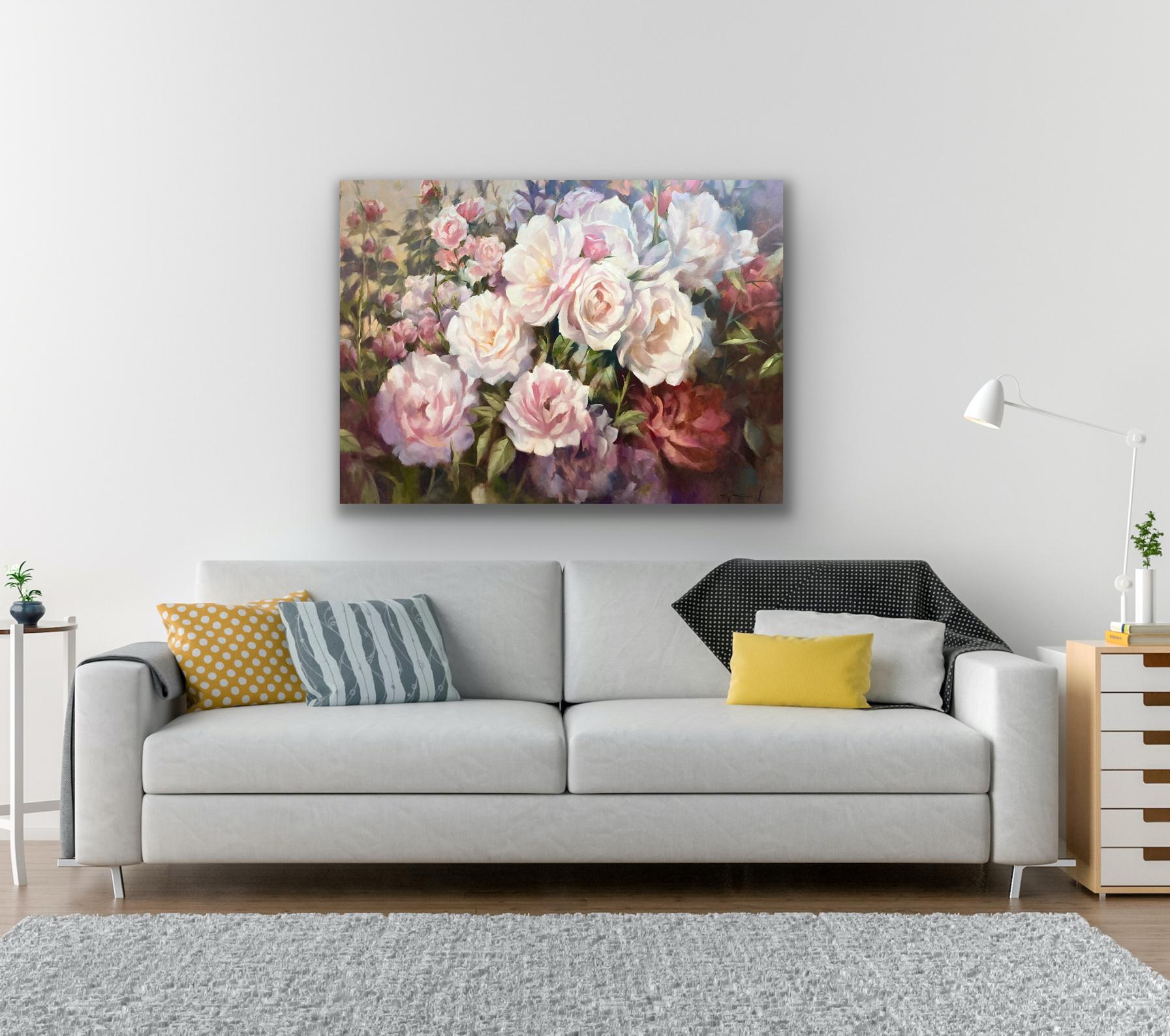 Ich versprach Ihnen einen Rosengarten, Originalgemälde, zeitgenössisch, blumig – Painting von Trevor Waugh
