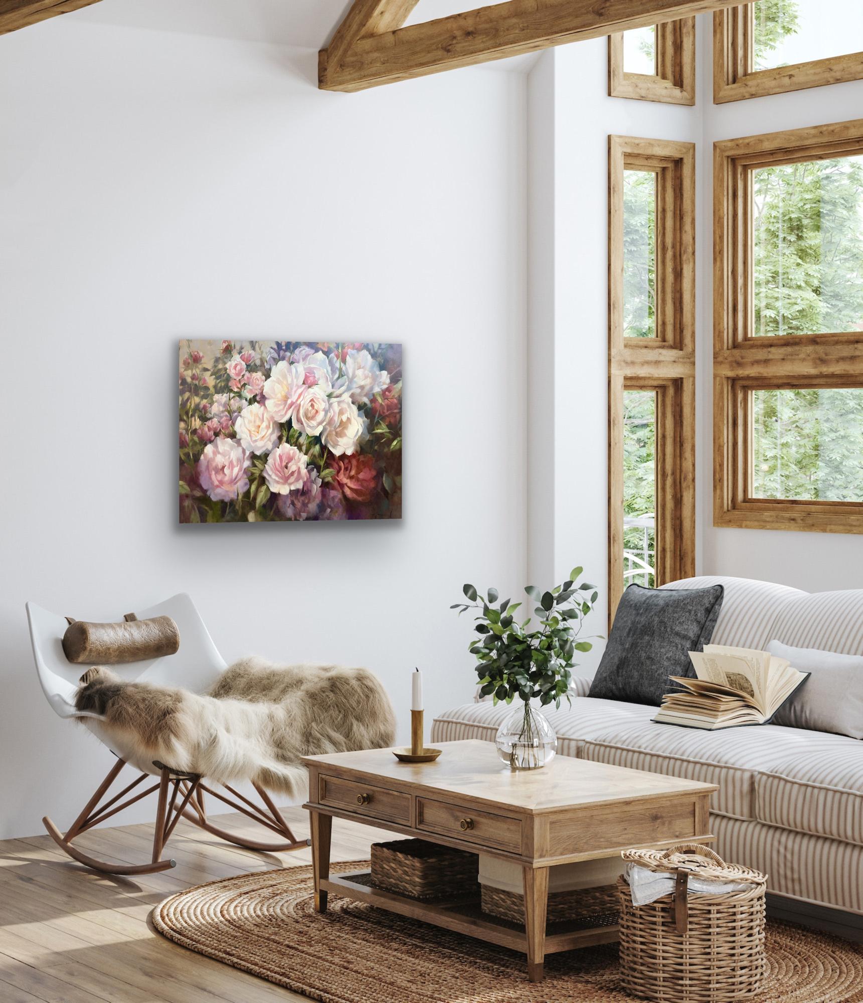 Ich versprach Ihnen einen Rosengarten, Originalgemälde, zeitgenössisch, blumig (Braun), Figurative Painting, von Trevor Waugh