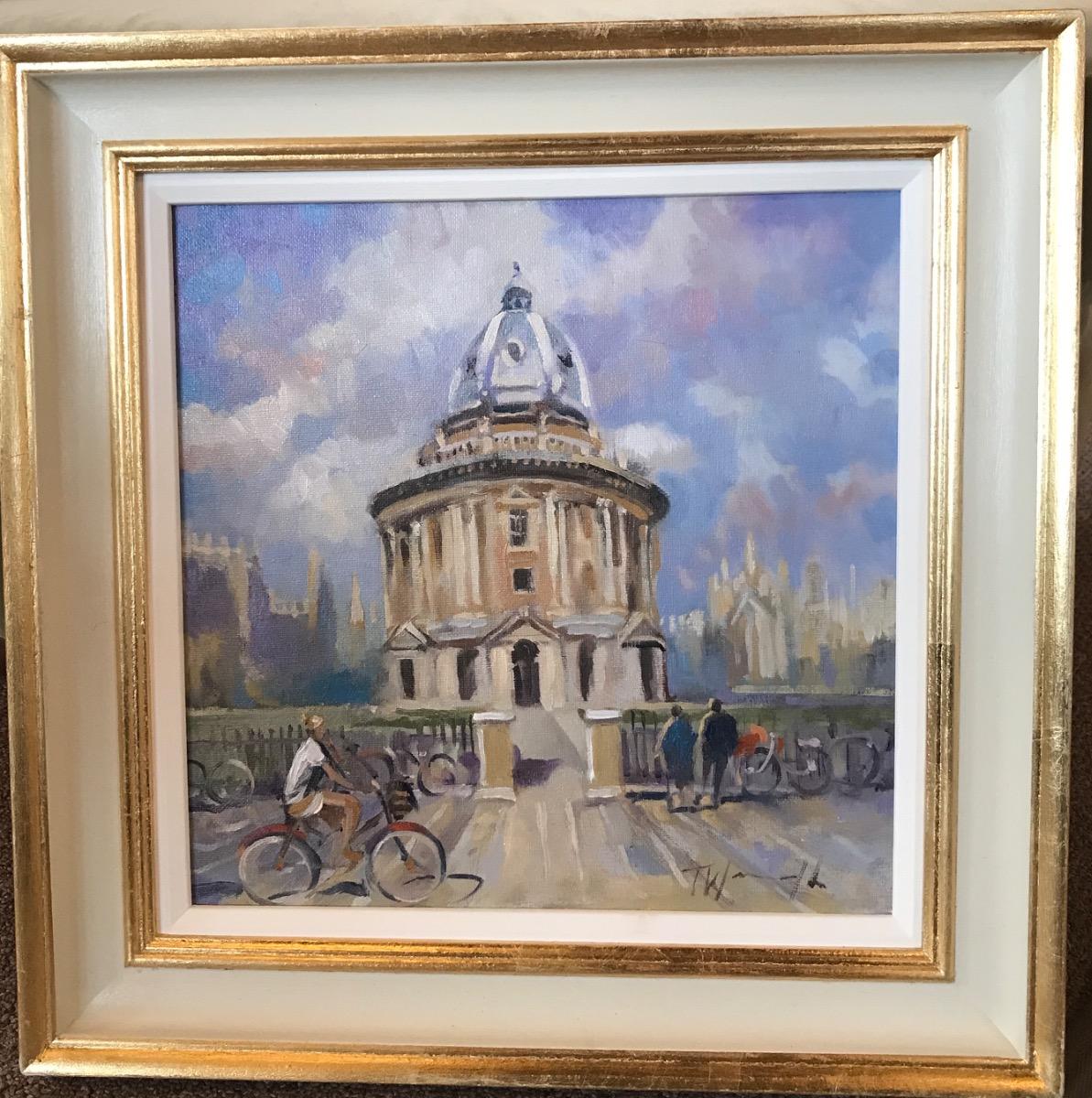 Radcliffe Camera Oxford avec des vélos et des gens, peinture originale, contemporaine