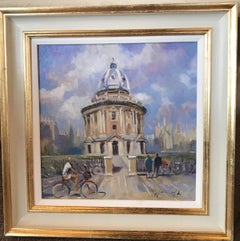 Radcliffe Camera Oxford with bikes and people, original painting, contemporary