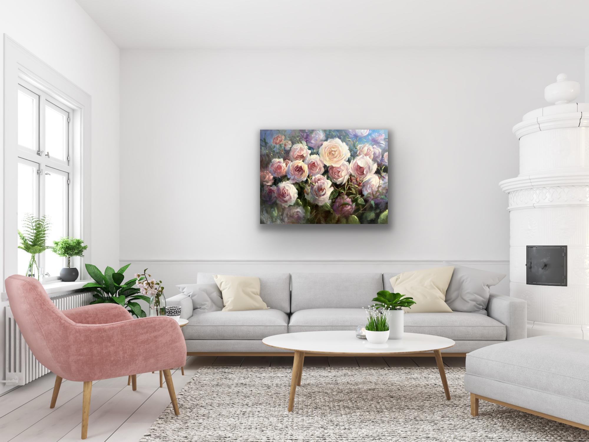 Roselight, Originalgemälde, zeitgenössisch, floral im Angebot 1