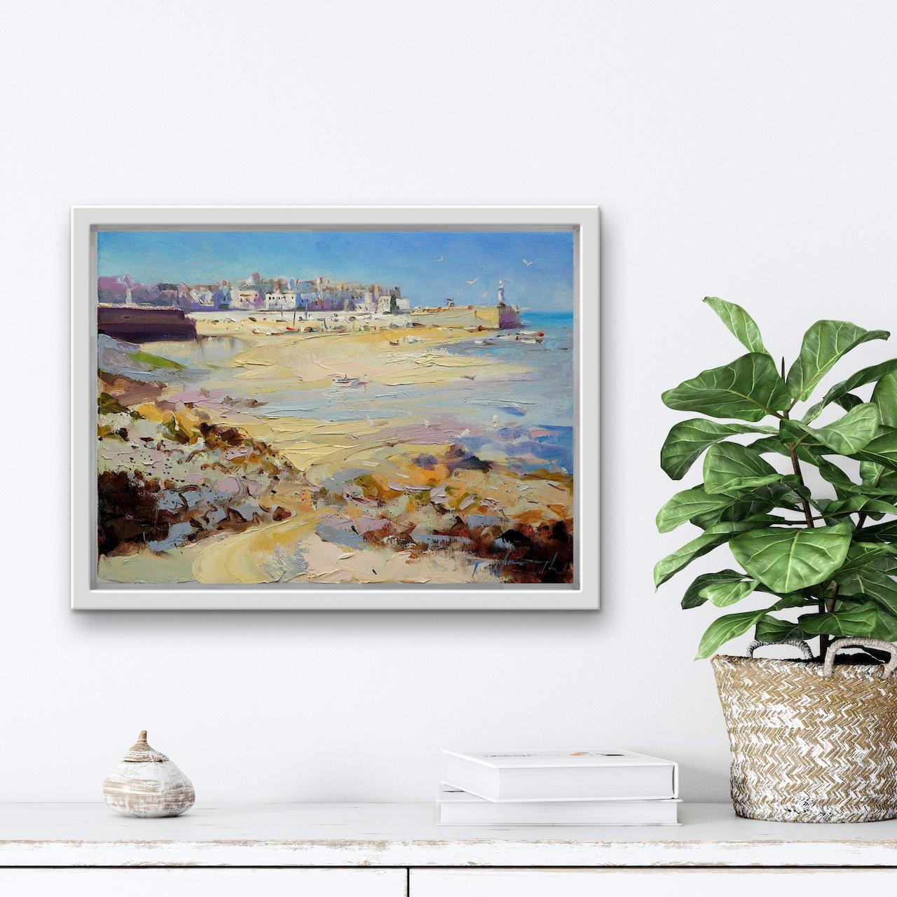 St Ives, Cornovaglia, dipinto di paesaggio costiero, opera d'arte impressionista a prezzi accessibili - Painting di Trevor Waugh