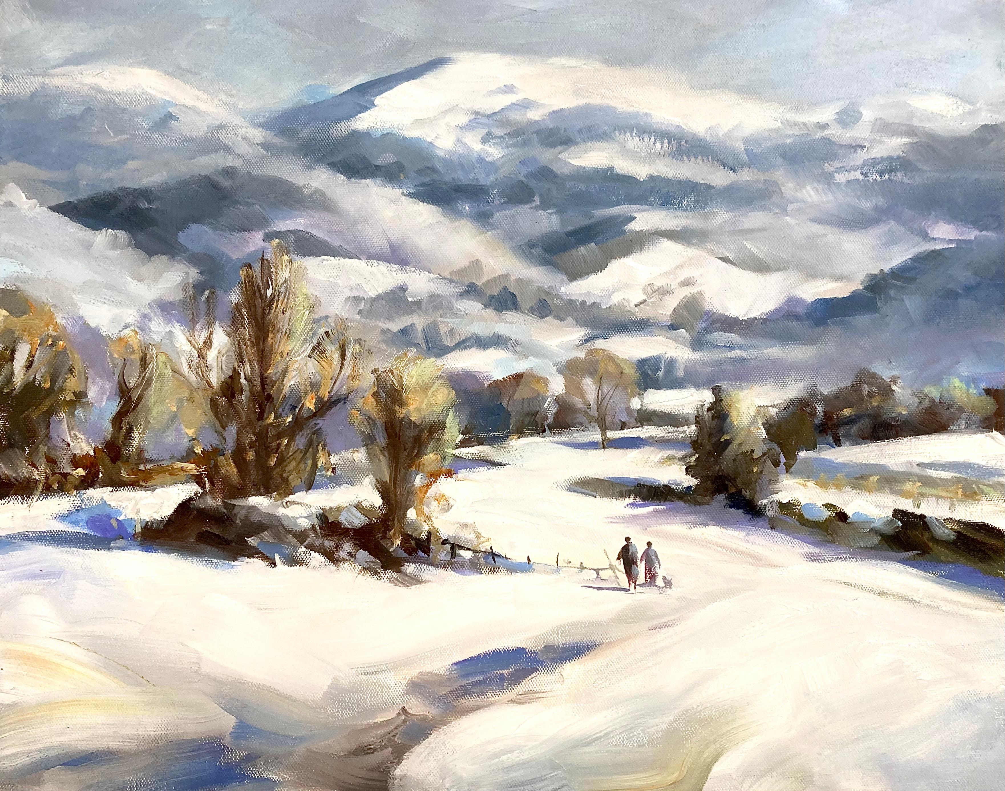 Die Malverns im Schnee, Originalgemälde, zeitgenössisch, Landschaft – Painting von Trevor Waugh