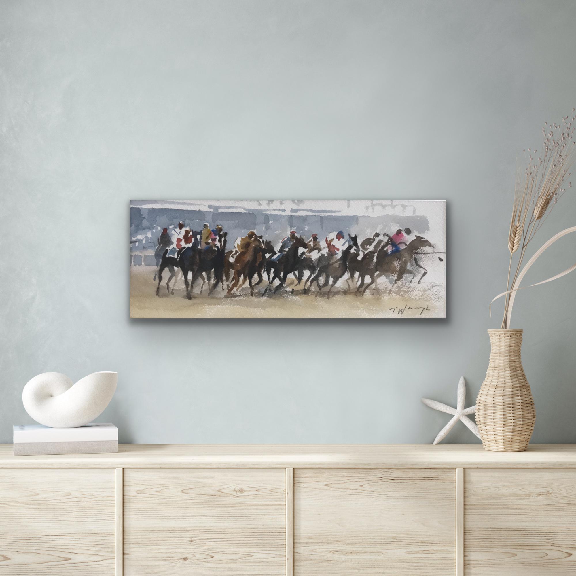 Das Rennen, Originalgemälde, zeitgenössisch, Landschaft im Angebot 1