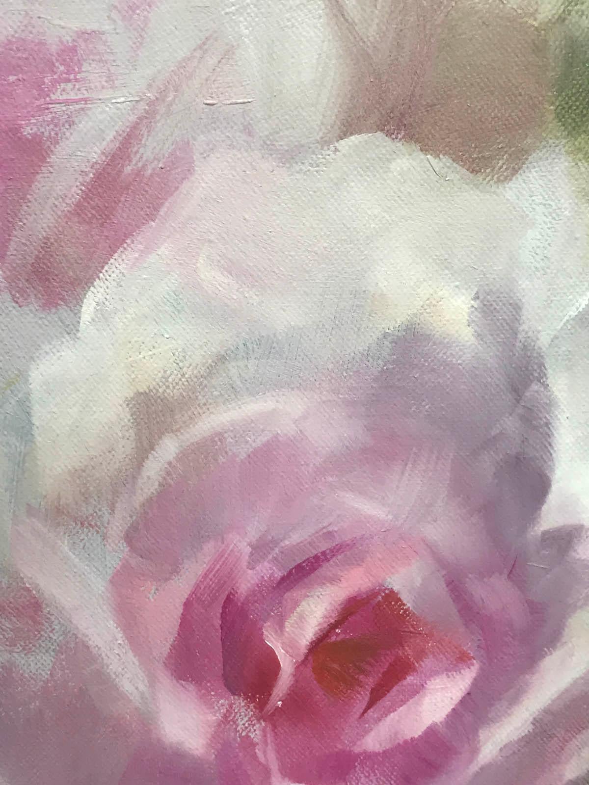 Trevor Waugh, Pink Roses at Kew, Original Oil Paintings for Sale, Flower Art For Sale 2