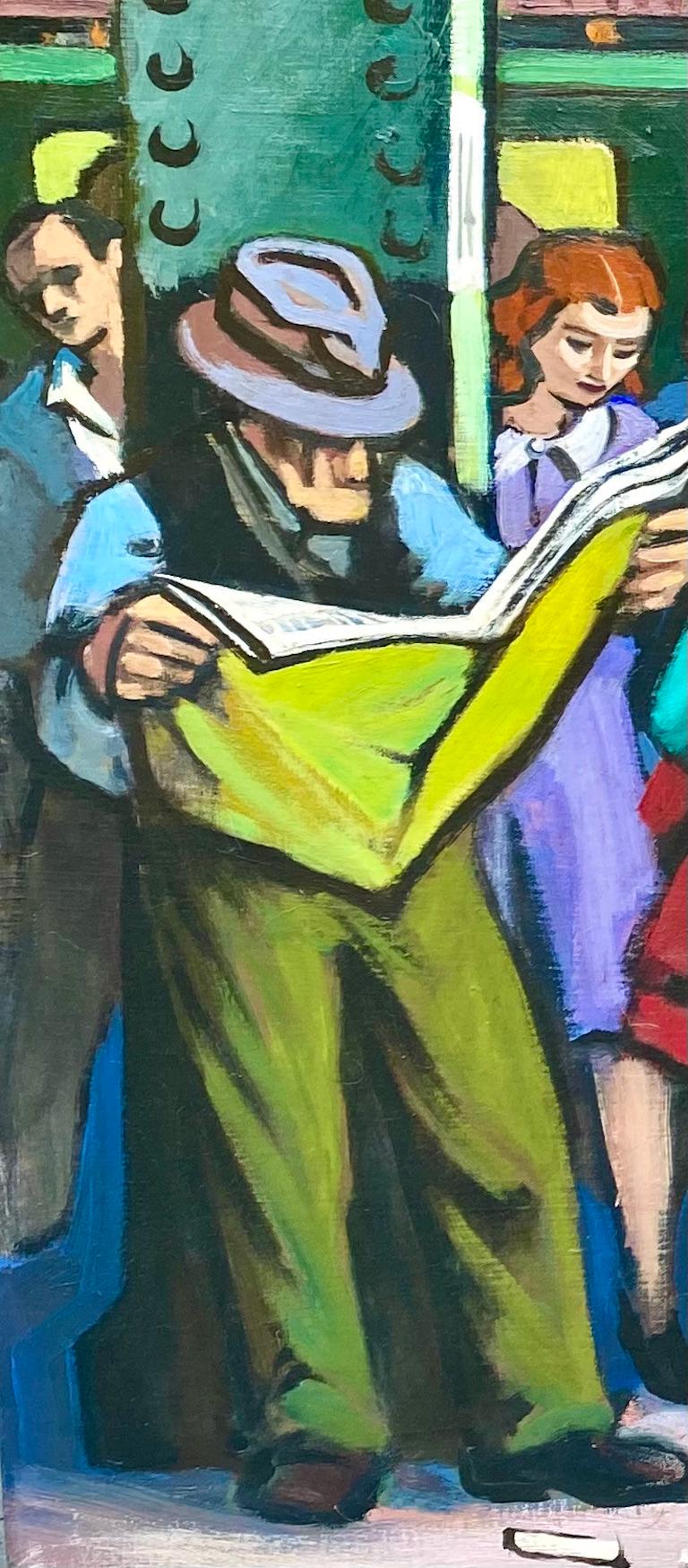NYC U-Bahn Mitte des 20. Jahrhunderts Amerikanischer Modernismus WPA Realismus Industrieller farbenfroher (Amerikanische Moderne), Painting, von Trew Hocker