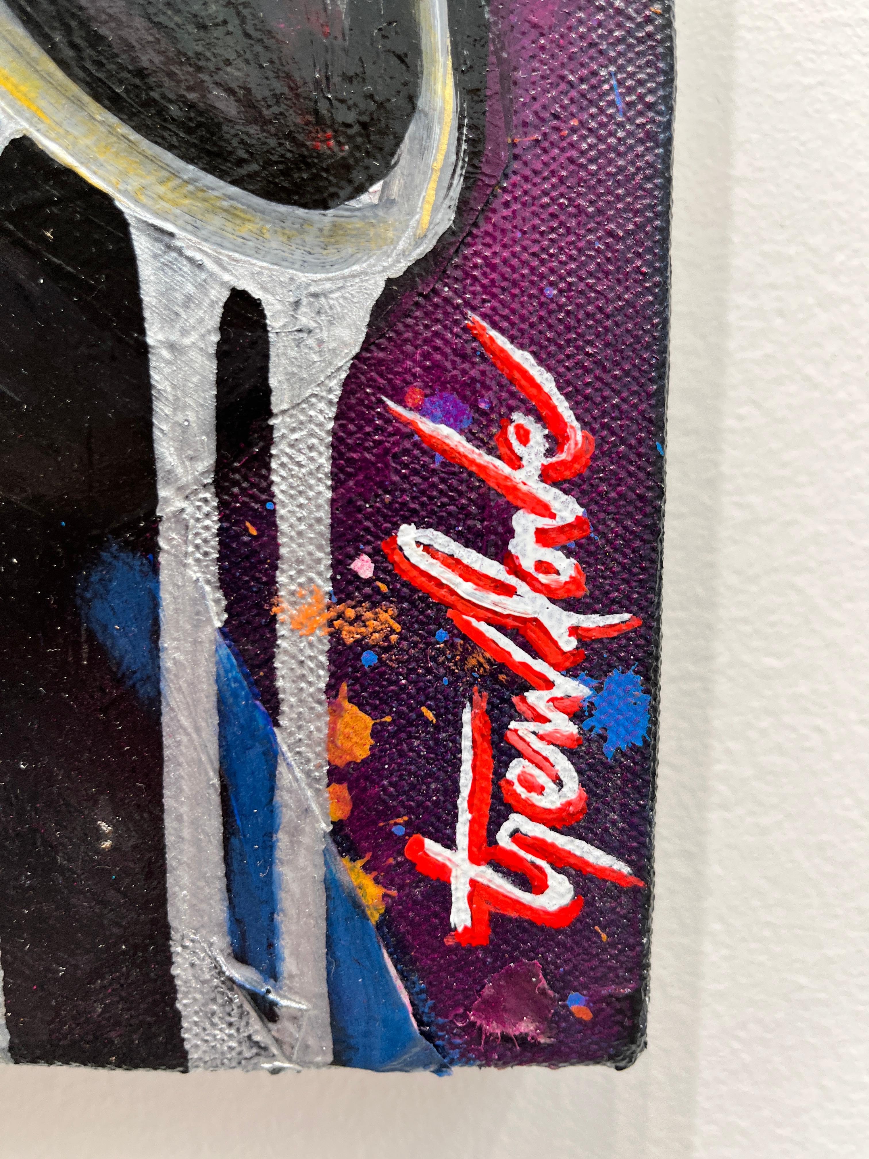 Cosmic Groove – lebendiges und farbenfrohes, kühles Pop-Art-Gemälde von Jimi Hendrix (Zeitgenössisch), Painting, von Trew Love
