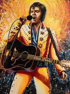 White Hot – lebendiges und farbenfrohes, warmes Pop-Art-Gemälde von Elvis Presley