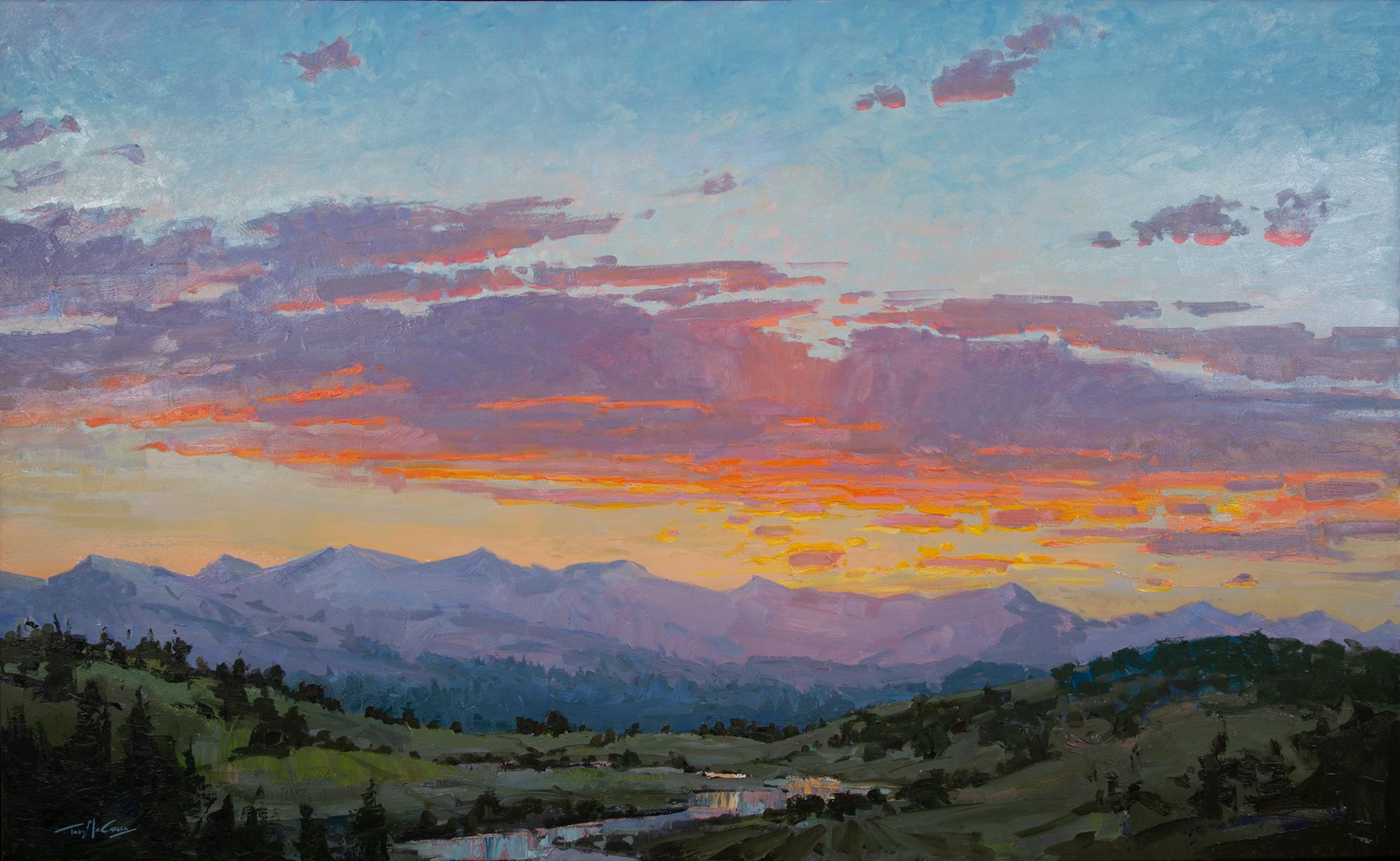 Fuego en el cielo Trey McCarley Impresionista Atardecer Paisaje Óleo Arte del Oeste en venta 1