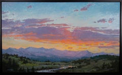 Fire in the Sky Trey McCarley - Paysage impressionniste de coucher de soleil - Huile - Western Art