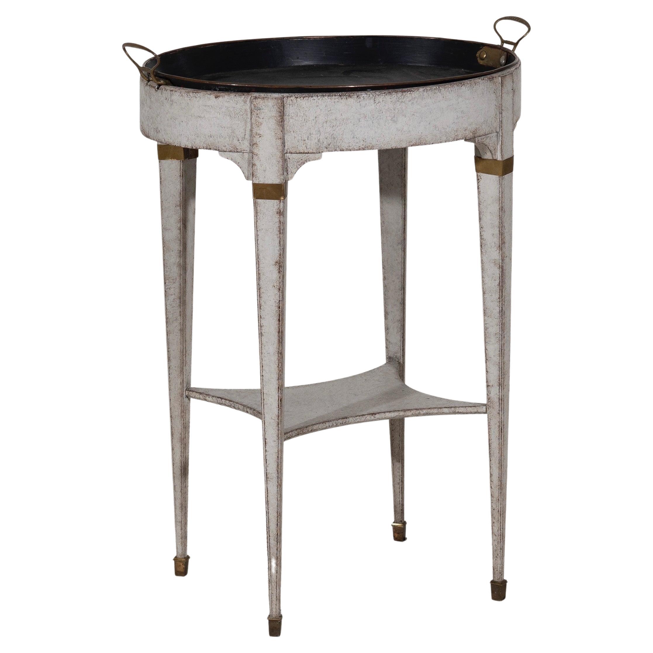 Trey-top table, freestanding, and with original metal trey. Swedish, circa 1810 For Sale