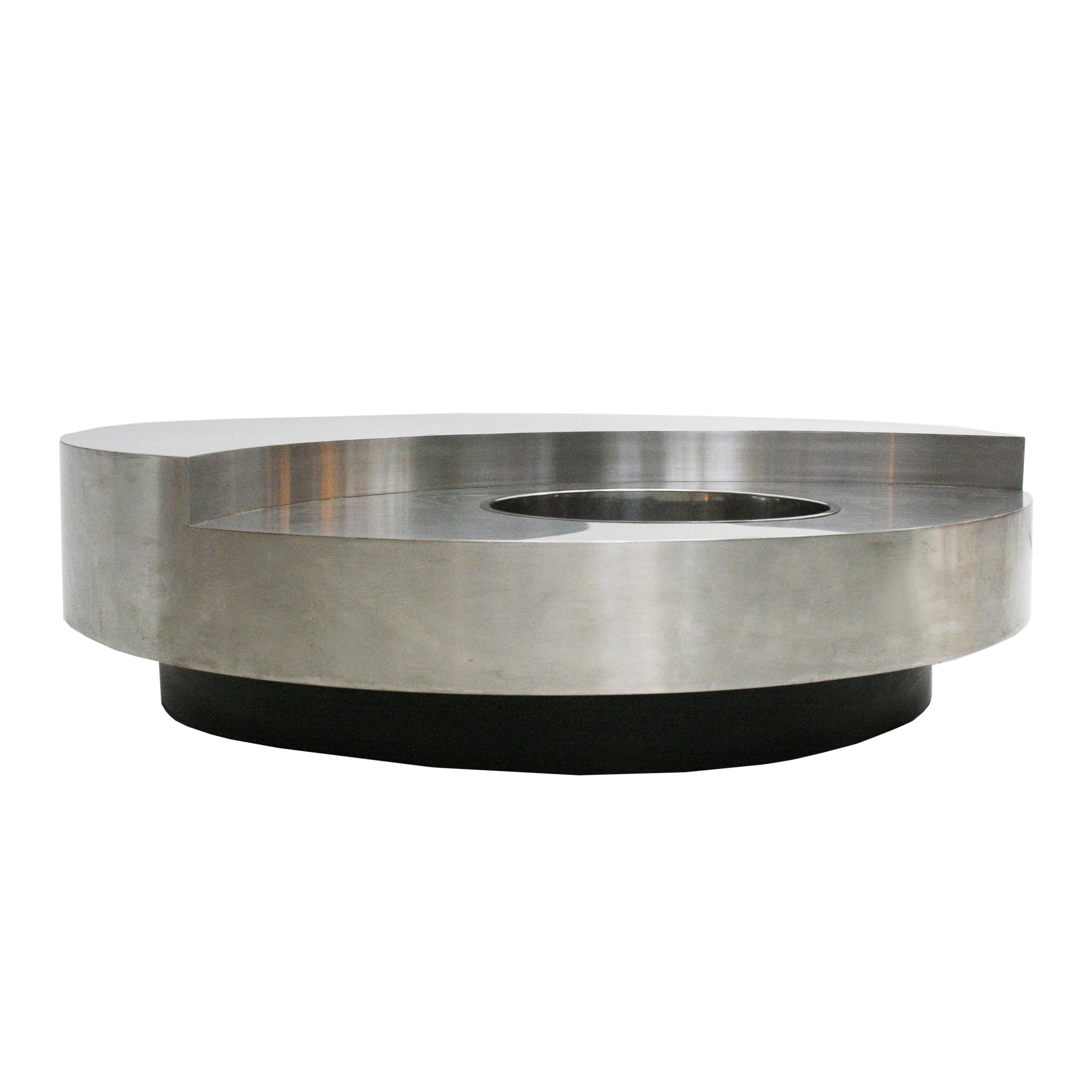 Italian TRG Willy Rizzo Wood and Metal Coffee Table, Italy, 1970s