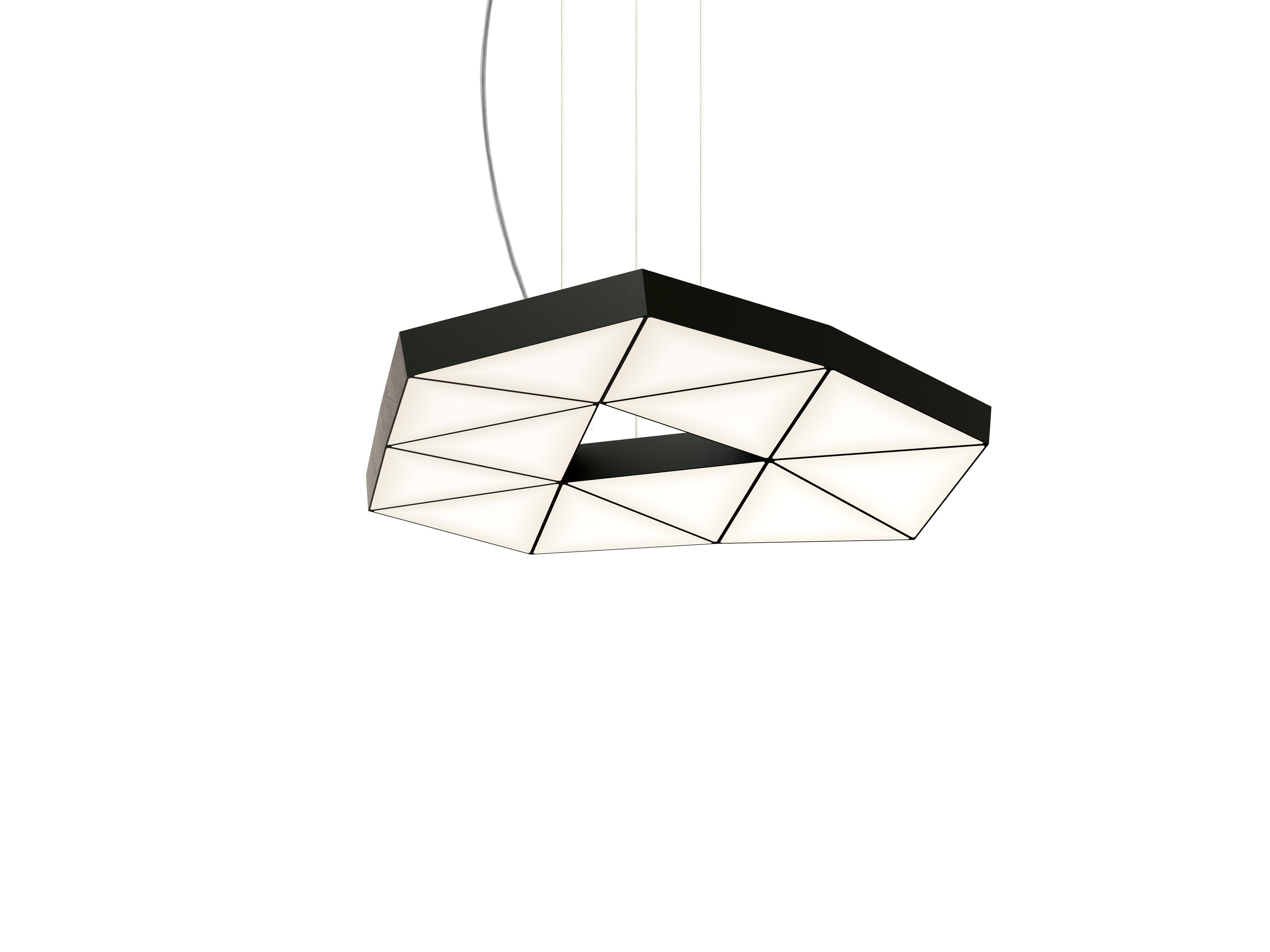 TRI-12.1 TRI ceiling light by Tokio
Dimensions: D 59.9 x W 51.3 x H 20 cm. 
Materials: Modular structure in anodized aluminum. 

Different color finishes. LED, 2.3W per module. 2700K-4000K adjustable. CRI90.
Dimmable. Programmable. 12, 18, 26,