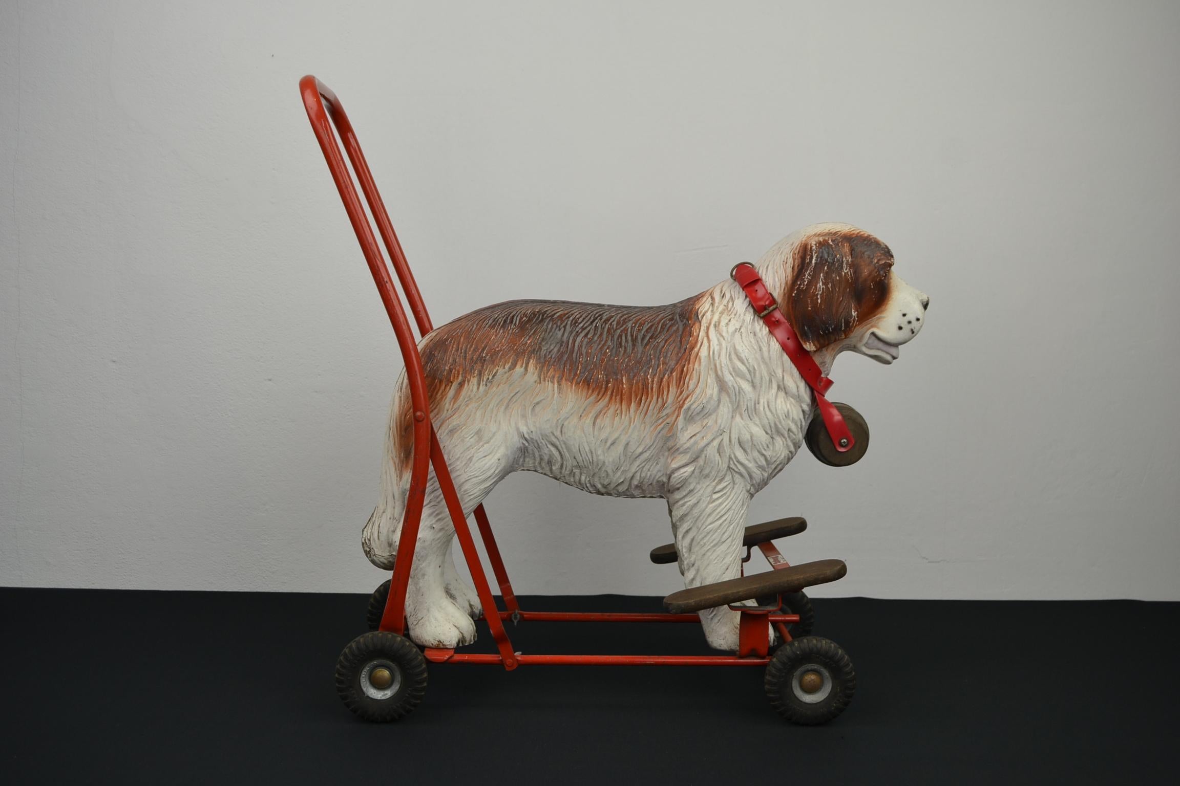 Metal Tri-Ang St Bernard Dog Push Along Toy, 1950s