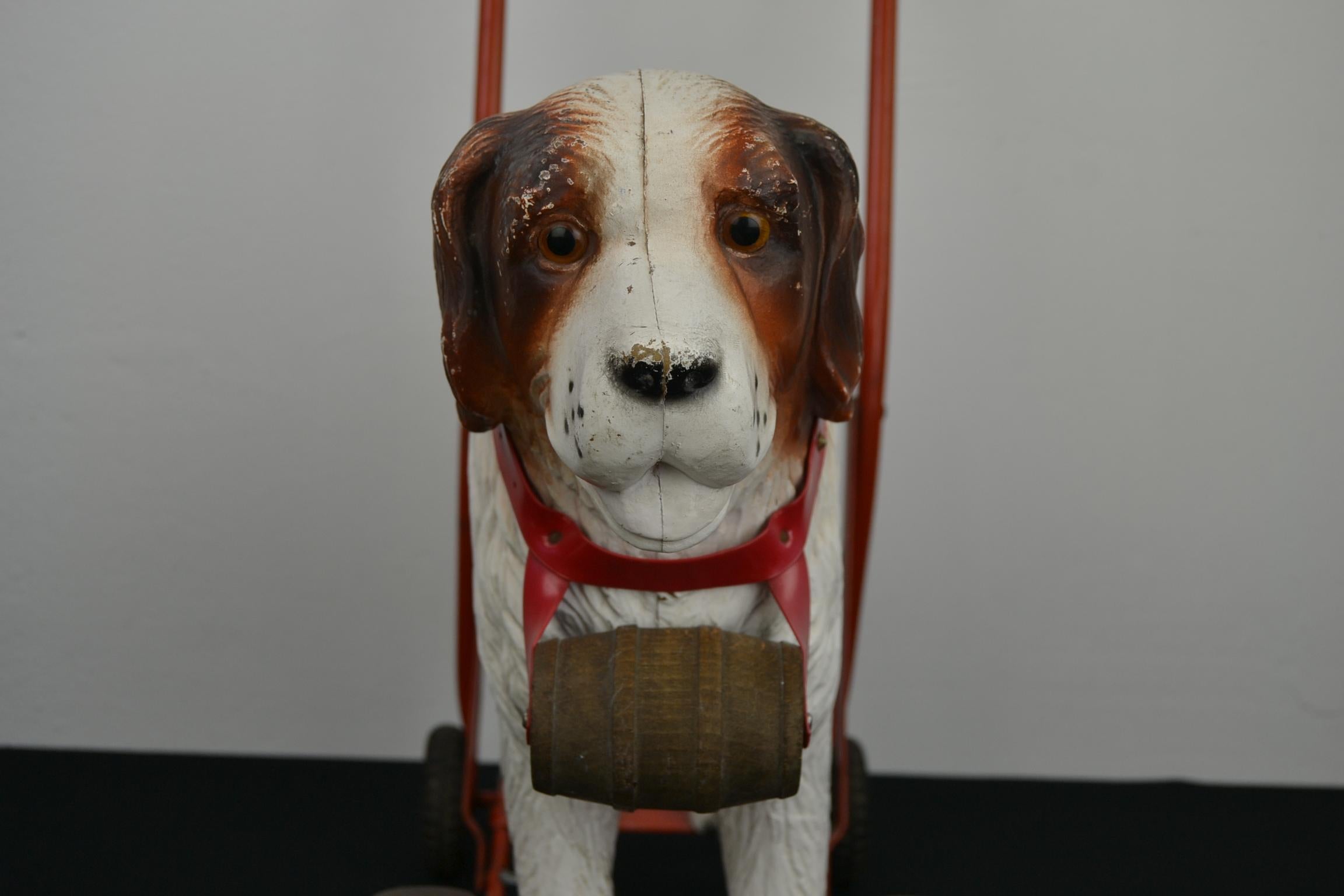 Mid-Century Modern Tri-Ang St Bernard Dog Push Along Toy, 1950s