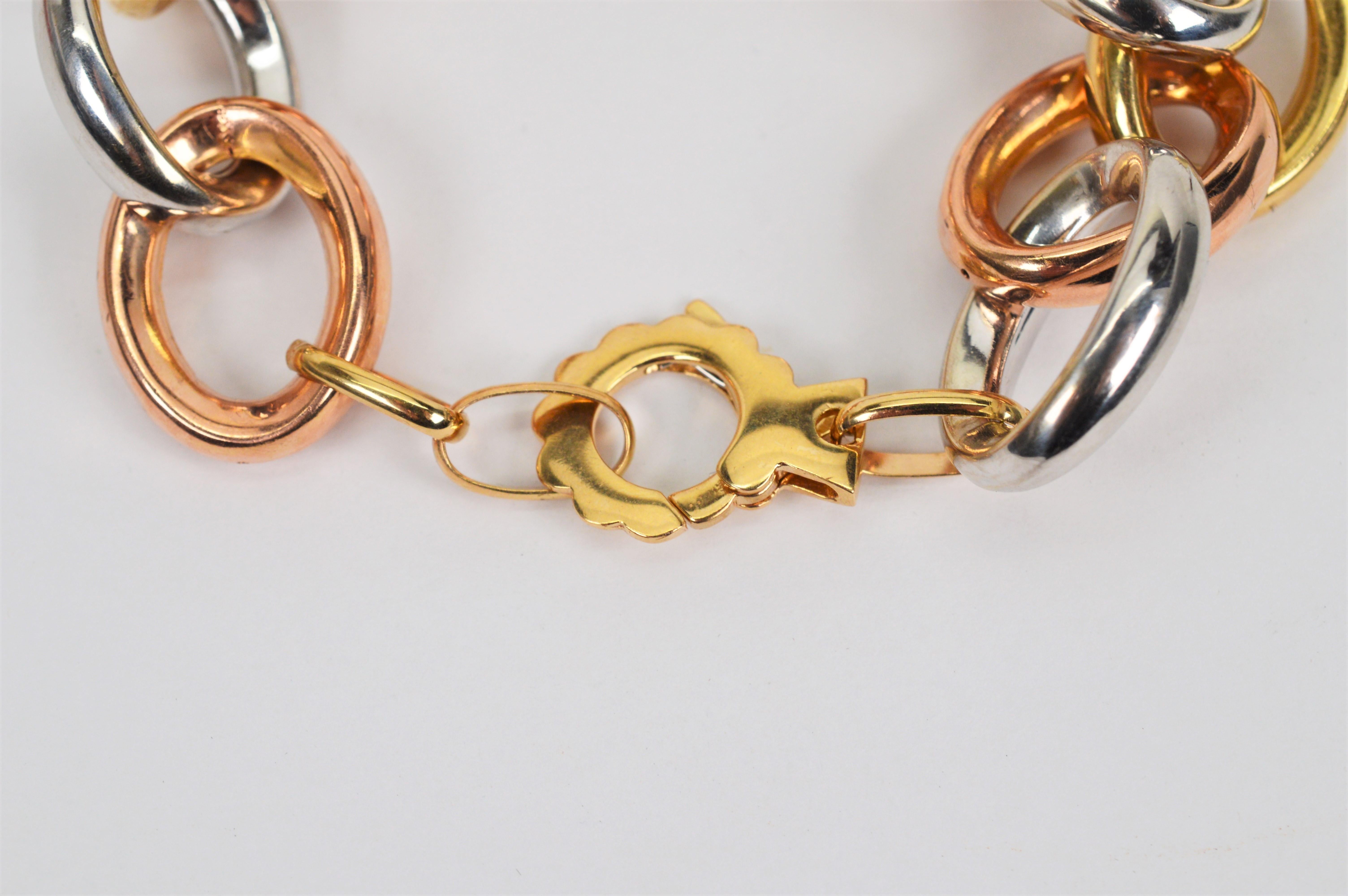 Women's Tri Color 14 Karat Gold Oval Link Chain Bracelet