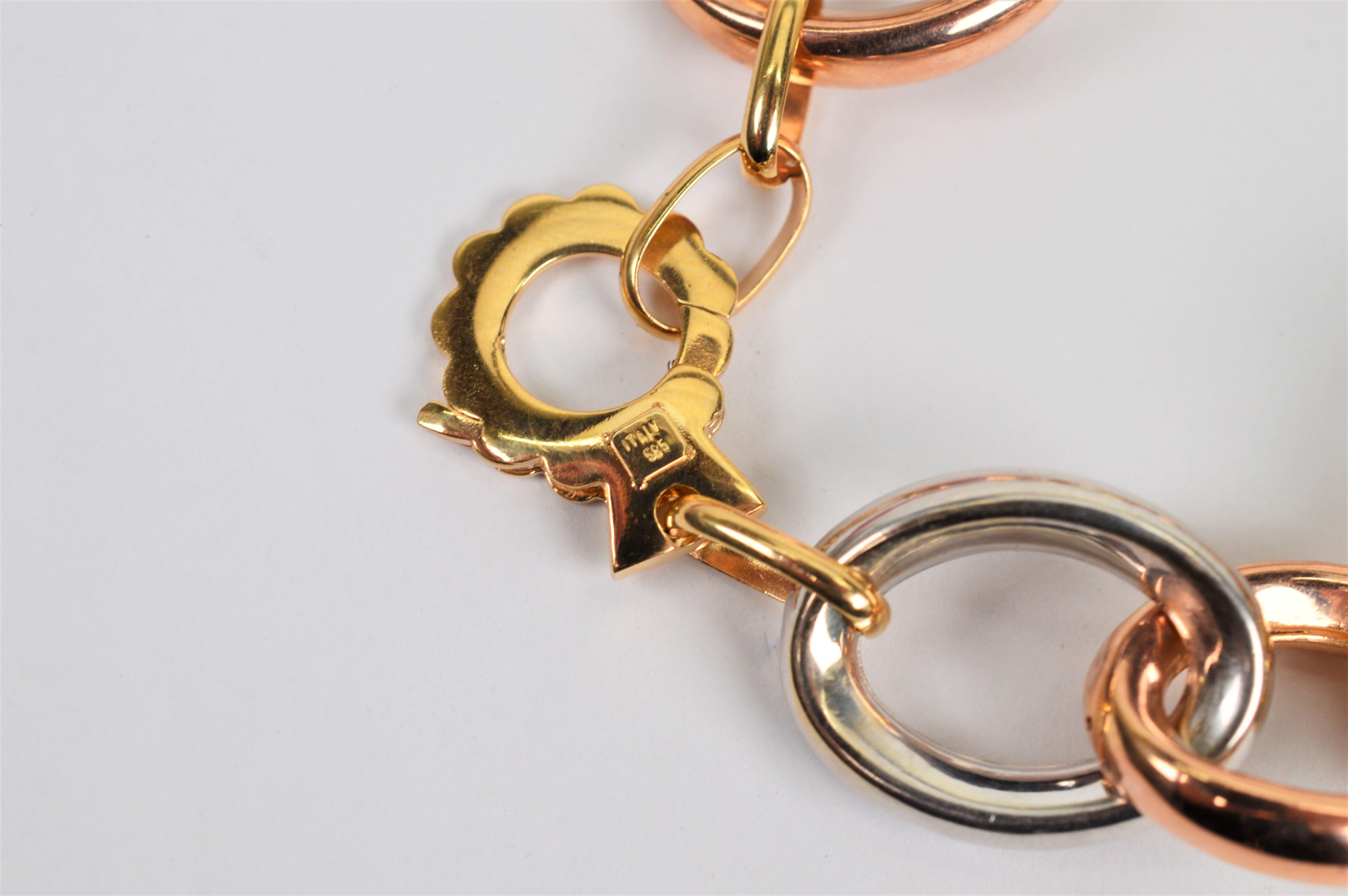Tri Color 14 Karat Gold Oval Link Chain Bracelet 1