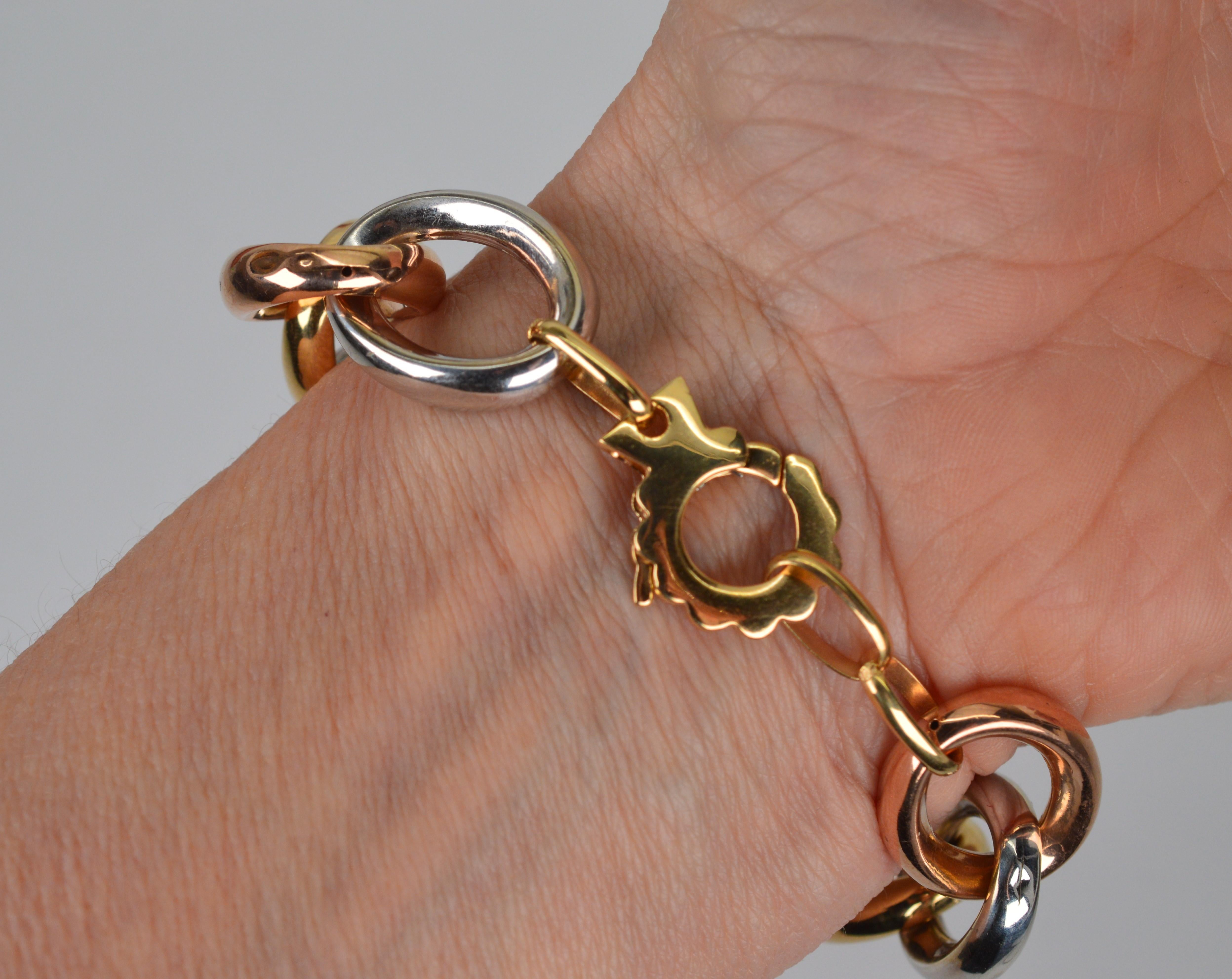 Tri Color 14 Karat Gold Oval Link Chain Bracelet 4