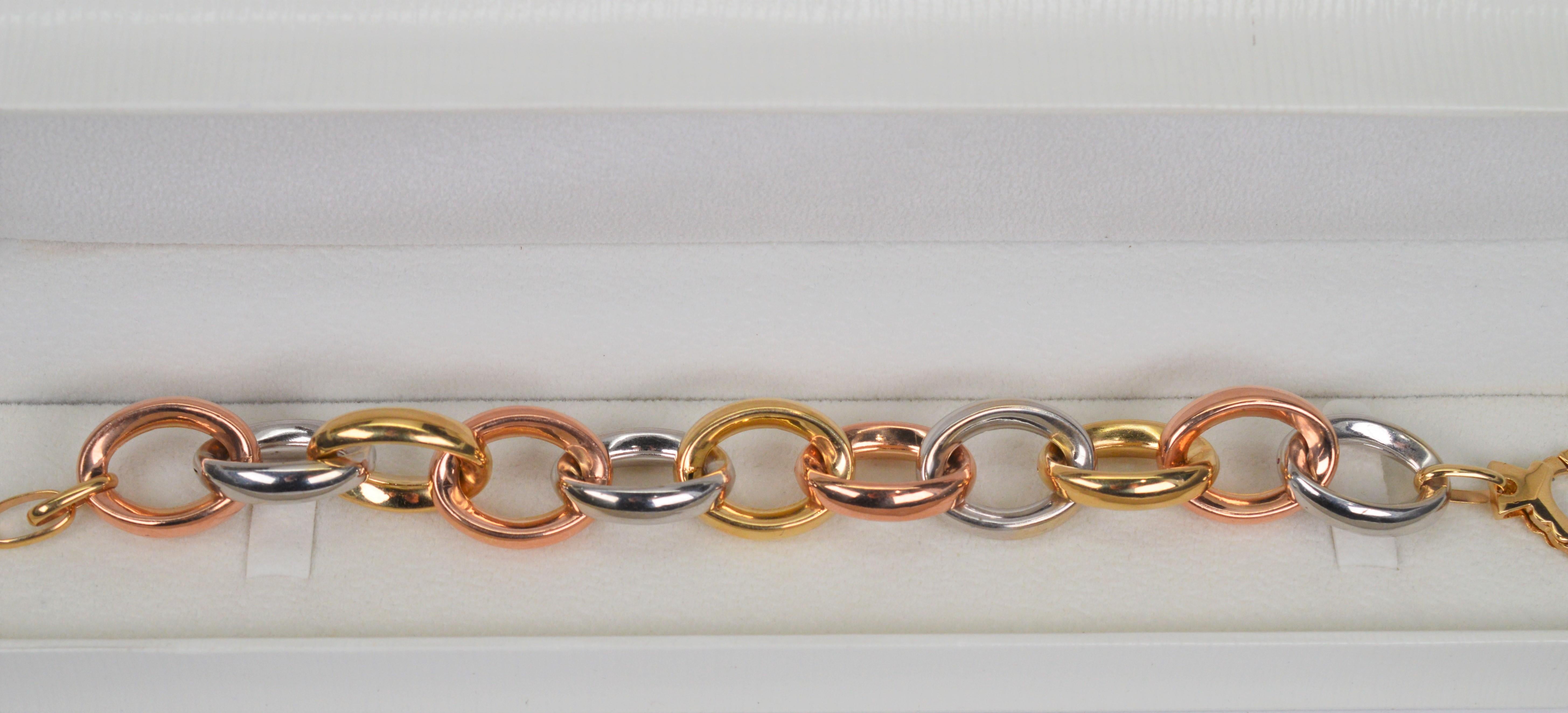 Tri Color 14 Karat Gold Oval Link Chain Bracelet 5