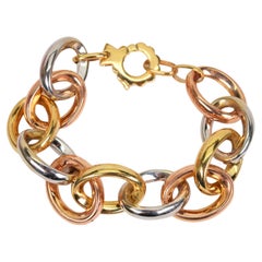 Tri Color 14 Karat Gold Oval Link Chain Bracelet