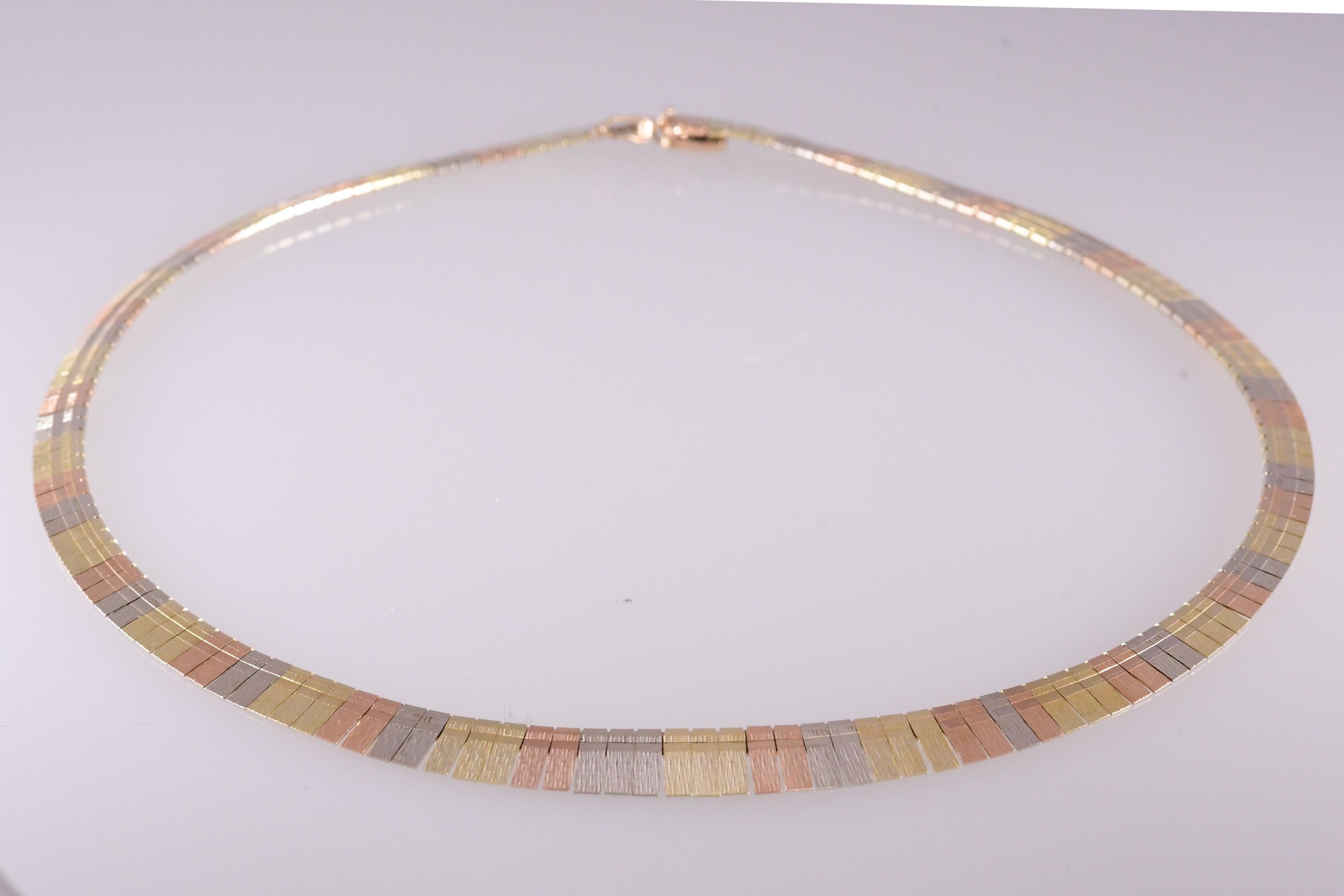 tri color 14k gold necklace