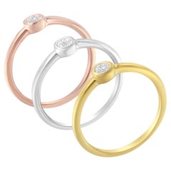 Dreifarbig 14K Gold über Silber 1/6 Cttw Diamant Stacking Versprechen Ring Set