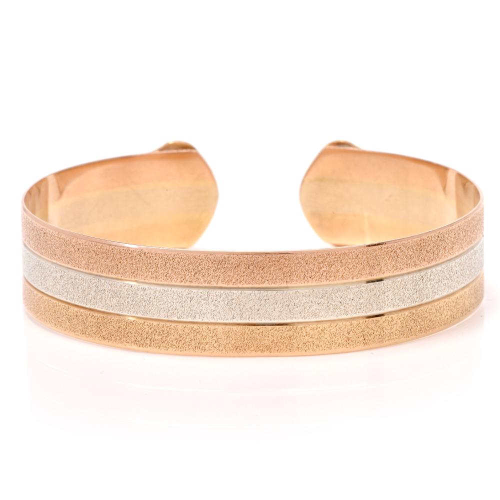Women's or Men's Tri-Color 18 Karat Gold Cuff Bracelet