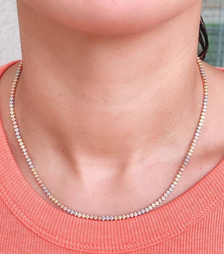 TriColor 18K Gold Diamond Cut Bead Necklace For Sale at 1stDibs