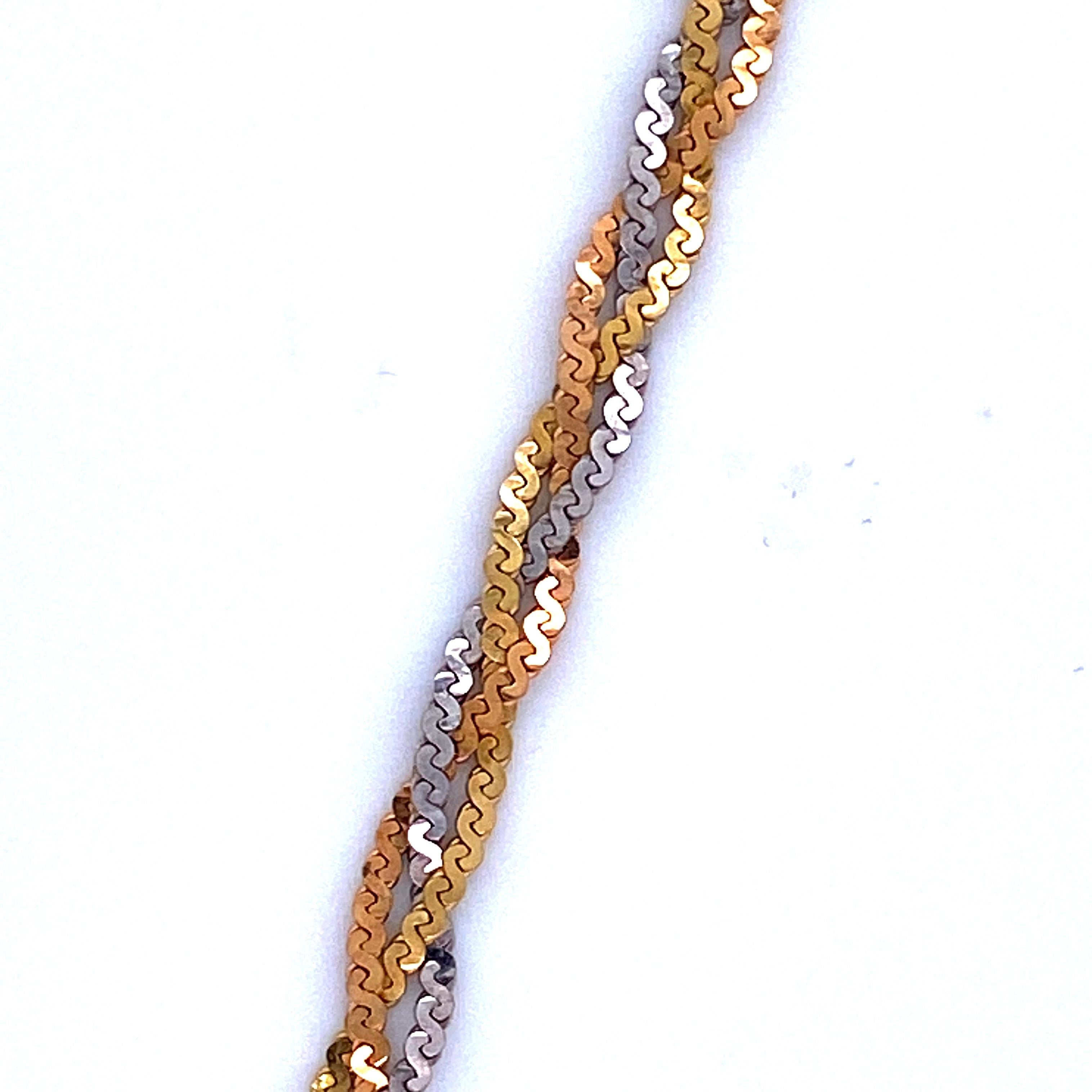 18K Gelb, Weiß, Rosa geflochtene Halskette. 
9.7 Gramm 
16 Zoll