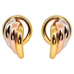 Tri-Color 18Kt Yellow, White, Rose Gold Hoop Knot Earrings, Friction Post, 5 gr