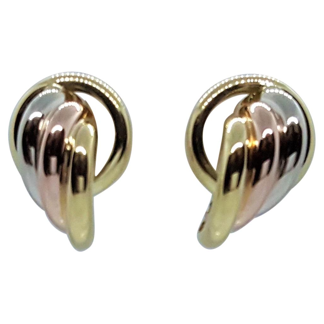 Tri-Color 18Kt Yellow, White, Rose Gold Hoop Knot Earrings, Friction Post