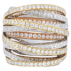 Tri Color 4.43 Carat Diamond Multi-Row Ring