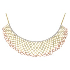 Tri-Color Diamond Cut 14 Karat Gold Collar Style Necklace