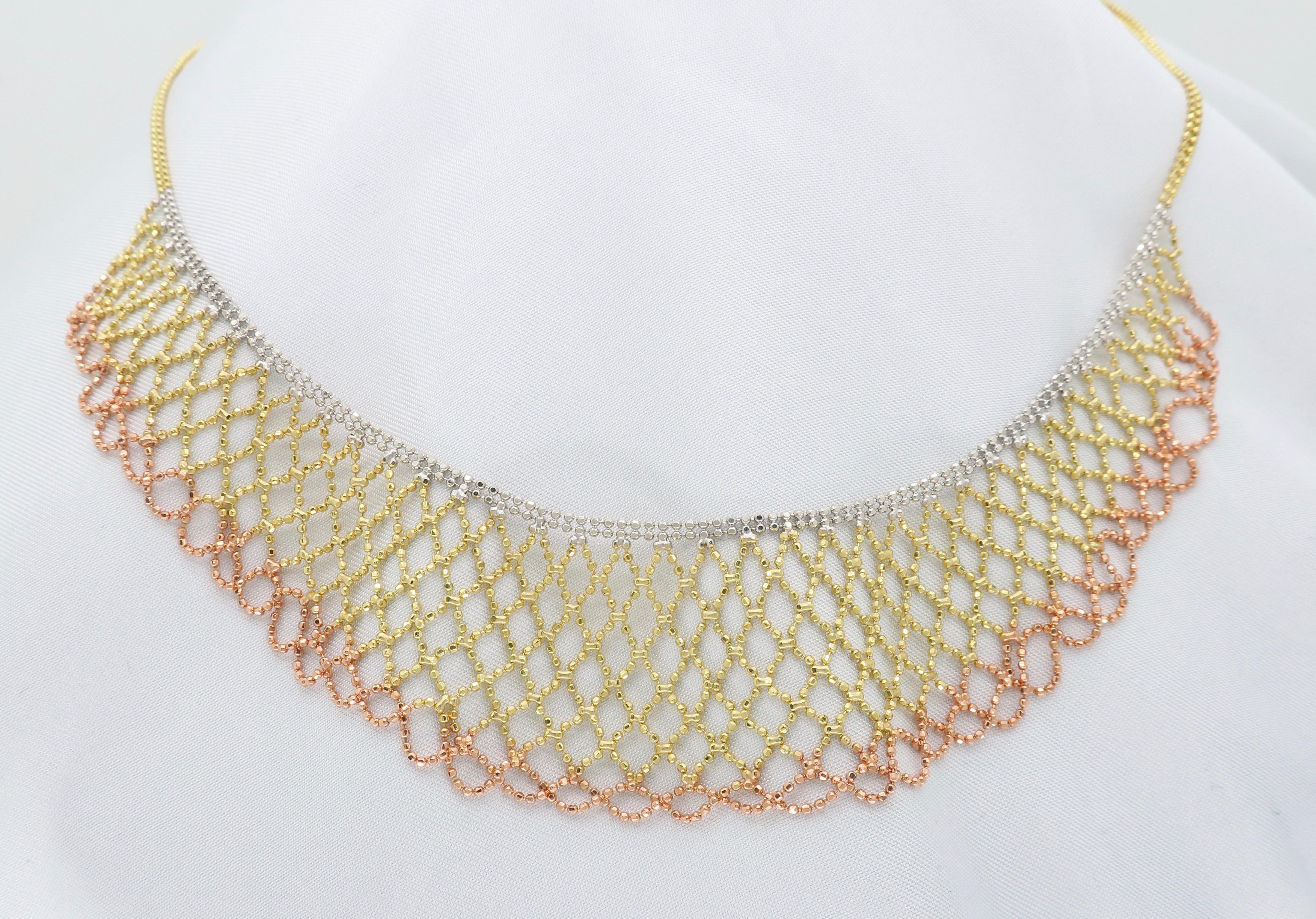 Tri-Color Diamond Cut 14 Karat Gold Collar Style Necklace 3
