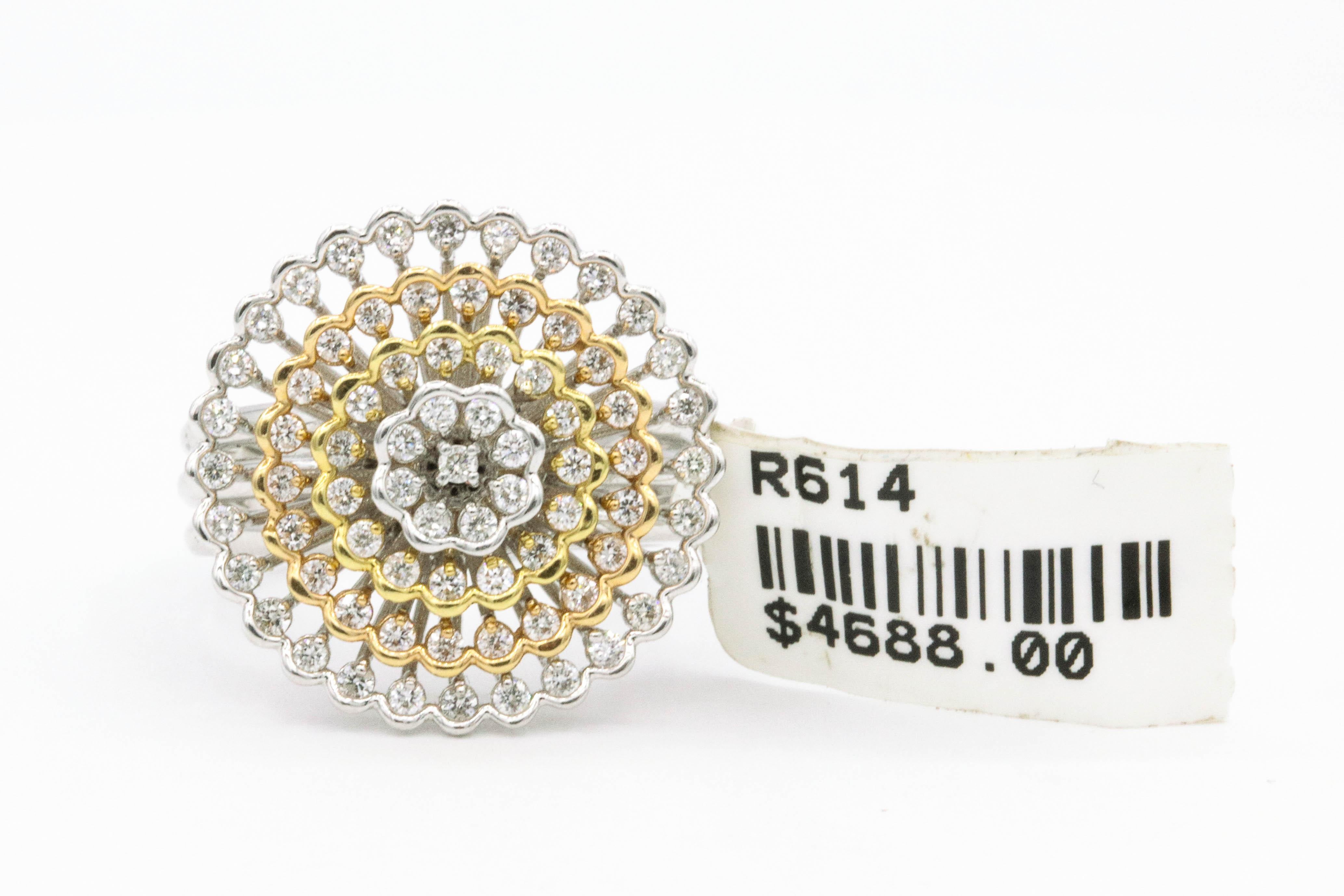 Tri-Color Diamond Floral Ring 0.88 Carat 18 Karat For Sale 1