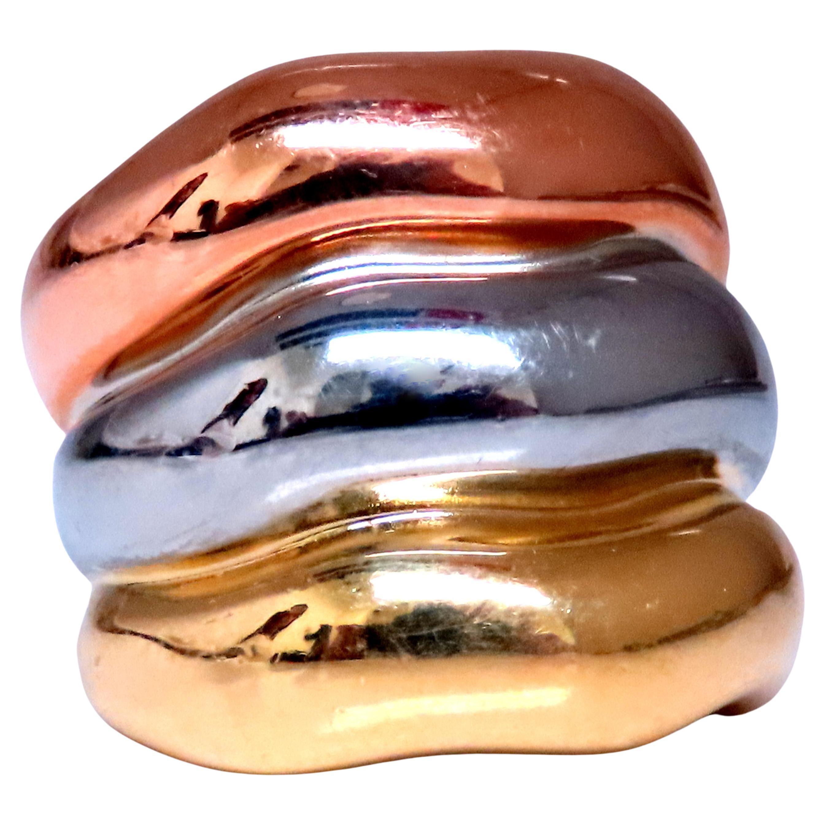 Tri-color Fused Wave Bands 18kt gold 12426 For Sale